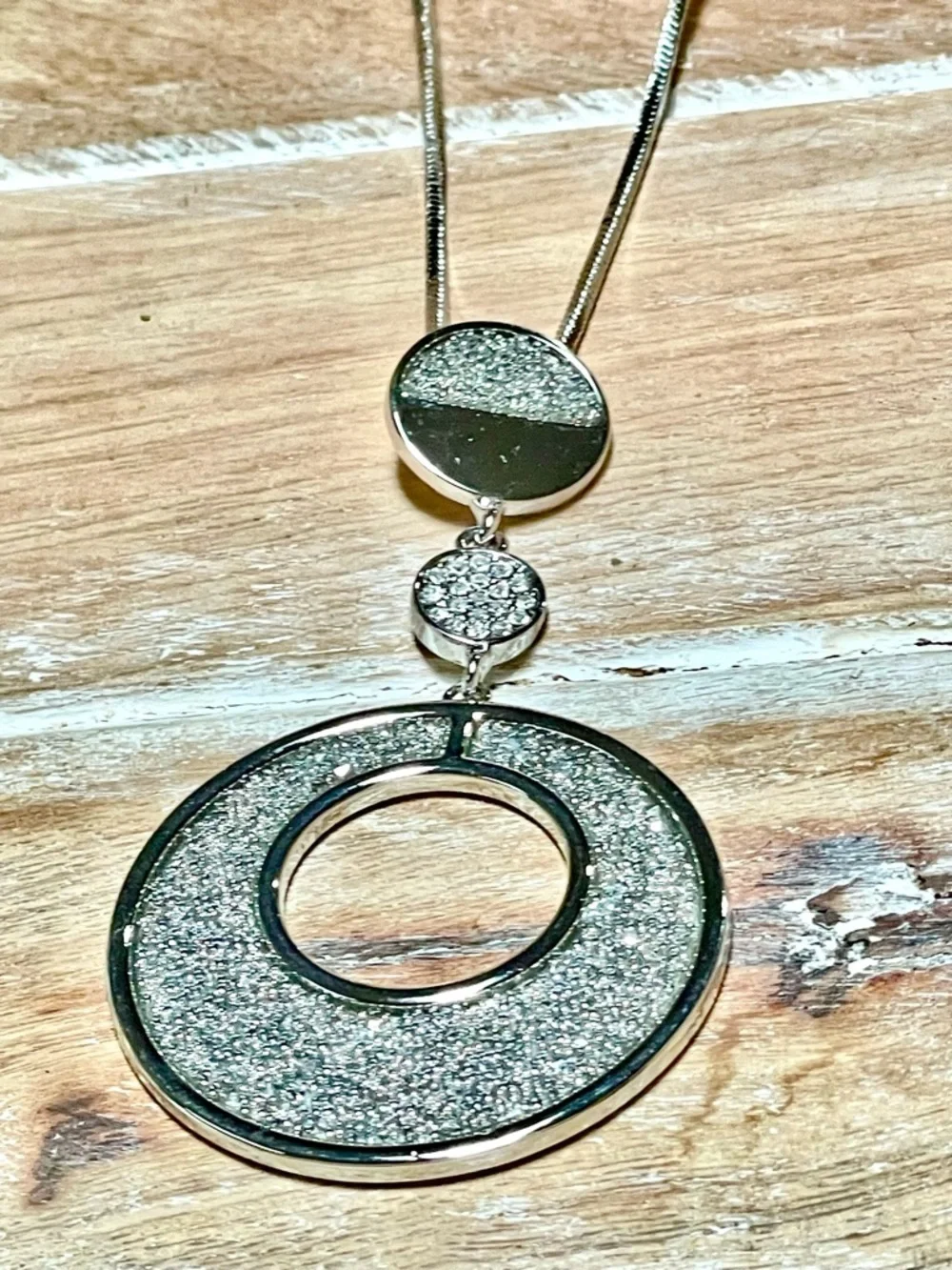 Sparkling Silver Crystal Pavé Circle Pendant Necklace - Women's Jewelry